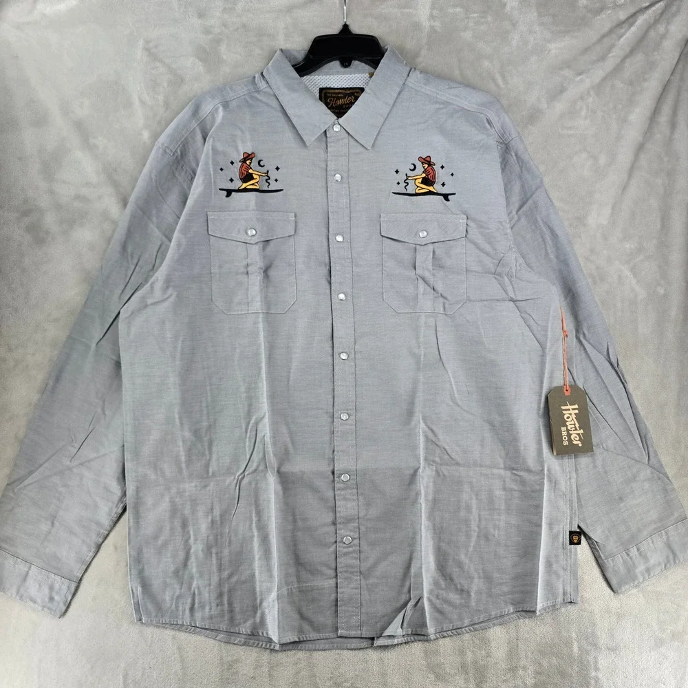 Howler Brothers Gaucho Snapshirt Men XXL Gray Ocean Offerings Embroidered‎ Surf